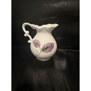 Vintage Hand Painted Japan Ceramic Floral Pitcher Red Rose Scalloped Rim 5 Inch